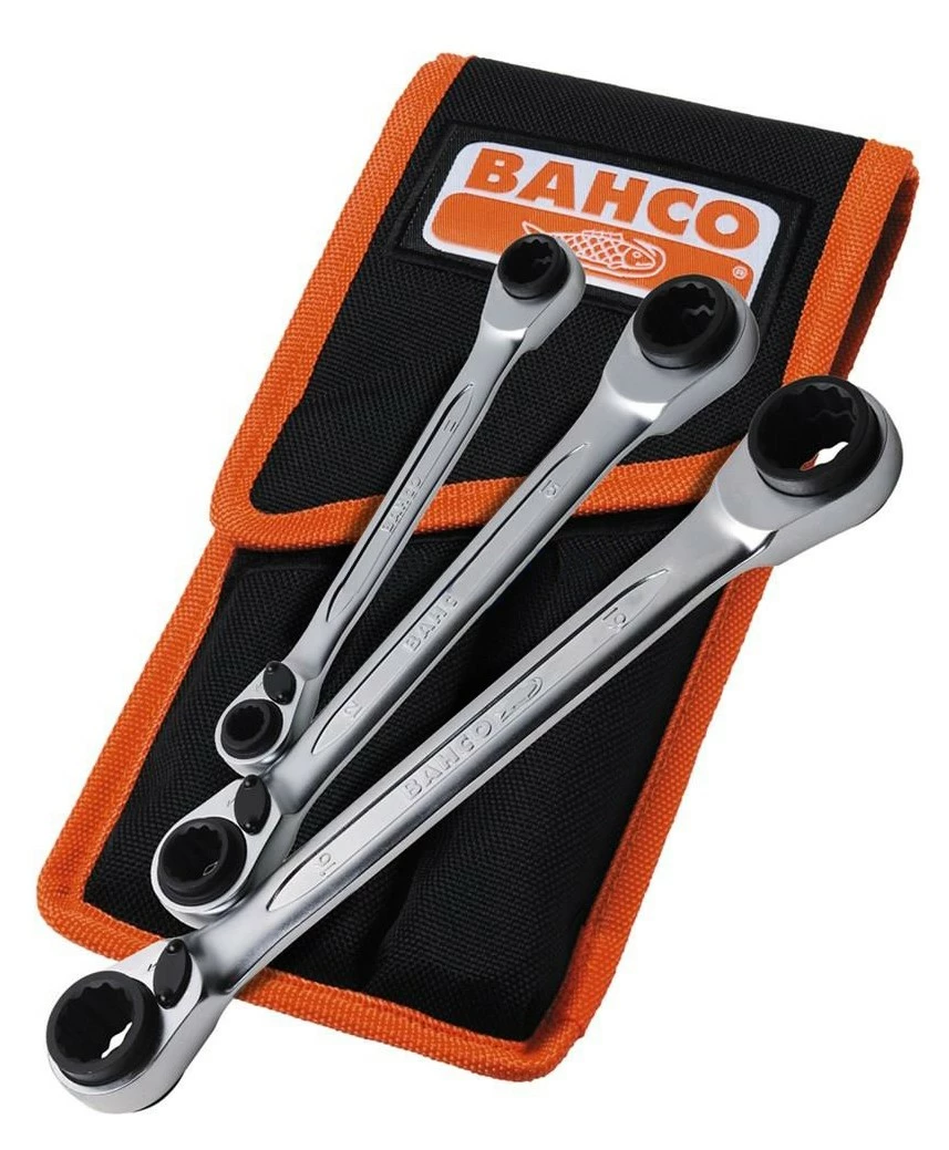 Bahco S4RM/3T 3 Piece Double Twin End Ratchet Ring Spanner Set 4in1 8-19mm (12 Sizes) 2 Bahco S4RM/3T 3 Piece Double Twin End Ratchet Ring Spanner Set 4in1 8-19mm (12 Sizes) - Image 2