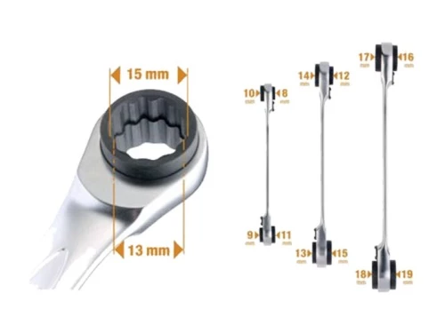 Bahco S4RM/3T 3 Piece Double Twin End Ratchet Ring Spanner Set 4in1 8-19mm (12 Sizes) 3 Bahco S4RM/3T 3 Piece Double Twin End Ratchet Ring Spanner Set 4in1 8-19mm (12 Sizes) - Image 3