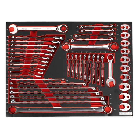 Sealey TBTP11 44 Pce Spanner Set - Combi, Extra Long, Stubby, Ratchet, Crow Foot & Flare Nut 1 Sealey TBTP11 44 Pce Spanner Set - Combi, Extra Long, Stubby, Ratchet, Crow Foot & Flare Nut