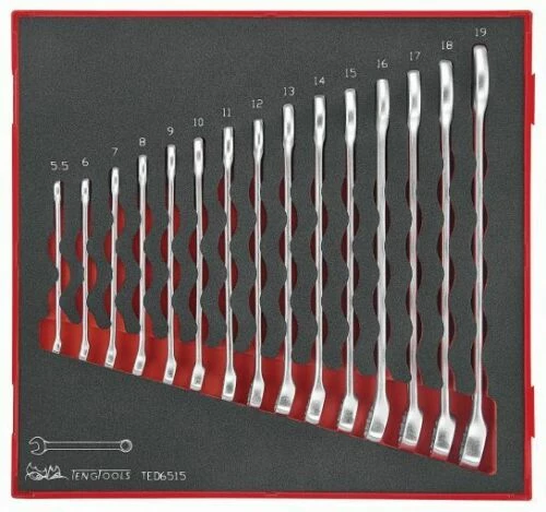 Teng TED6515 15 Piece Metric Combination Spanner Set In Eva Foam Sizes: 5.5 - 19mm 1 Teng TED6515 15 Piece Metric Combination Spanner Set In Eva Foam Sizes: 5.5 - 19mm